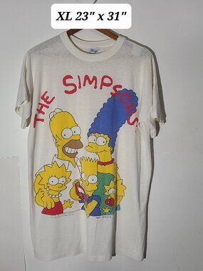 Vintage 1990 The Simpsons Fox Promo White Thin XL T-Shirt Single Stitch Licensed